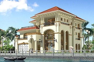 三層豪華復(fù)式別墅設(shè)計(jì)圖，帶有室內(nèi)車庫(kù)