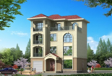 占地124㎡四層自建房屋設(shè)計(jì)圖，三樓帶有廚房，可兩戶同時(shí)居住