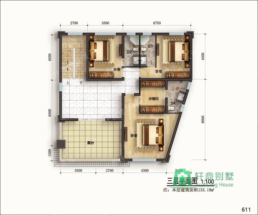 農(nóng)村三層帶車(chē)庫(kù)自建別墅設(shè)計(jì)圖正三層平面.jpg