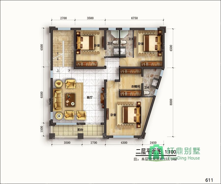 農(nóng)村三層帶車(chē)庫(kù)自建別墅設(shè)計(jì)圖二層平面.jpg