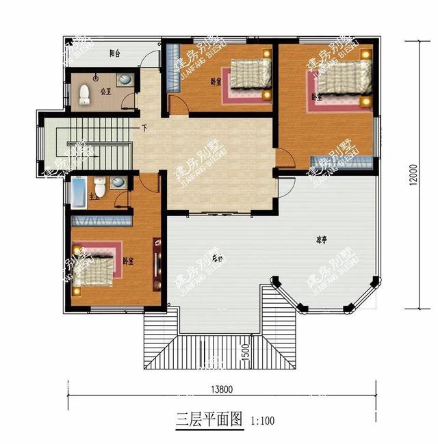 兩棟別墅都帶多邊形窗，然后在三層露臺(tái)處都做一個(gè)涼亭，這樣的設(shè)計(jì)我非常喜歡。