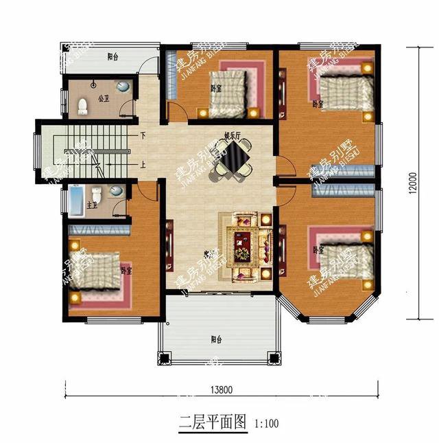 兩棟別墅都帶多邊形窗，然后在三層露臺(tái)處都做一個(gè)涼亭，這樣的設(shè)計(jì)我非常喜歡。