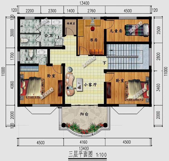 農村建房都喜歡頂層帶個露臺，這樣看起來整體缺一個口子，大部分人都會選擇這樣的戶型!