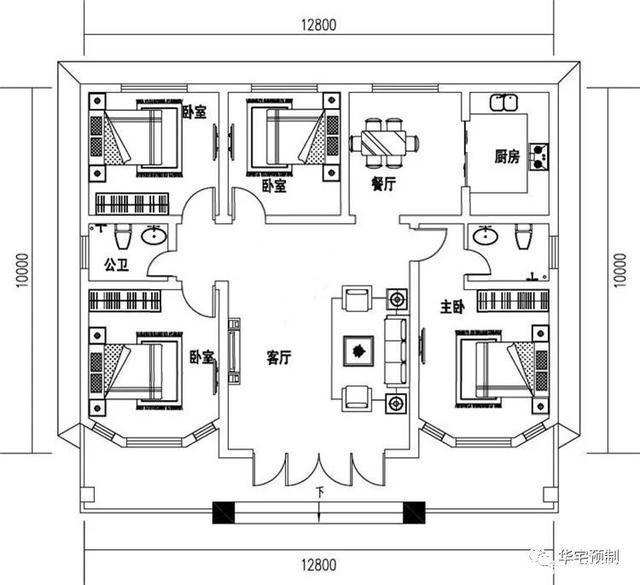 　該村一樓平頂別墅的設(shè)計圖售價10萬元，父母住得很舒適,兒女也放心