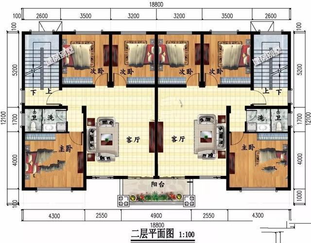 獨棟別墅設(shè)計成三層的公共房間，每個家庭有7間臥室，生活非常方便。