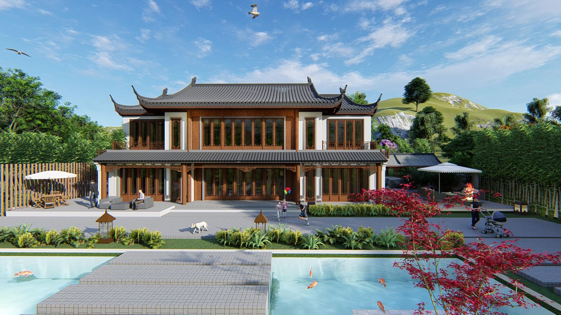 新中式二層鄉(xiāng)村建房設(shè)計(jì)圖，20.24*11.34鄉(xiāng)村舒適戶型建房設(shè)計(jì)圖