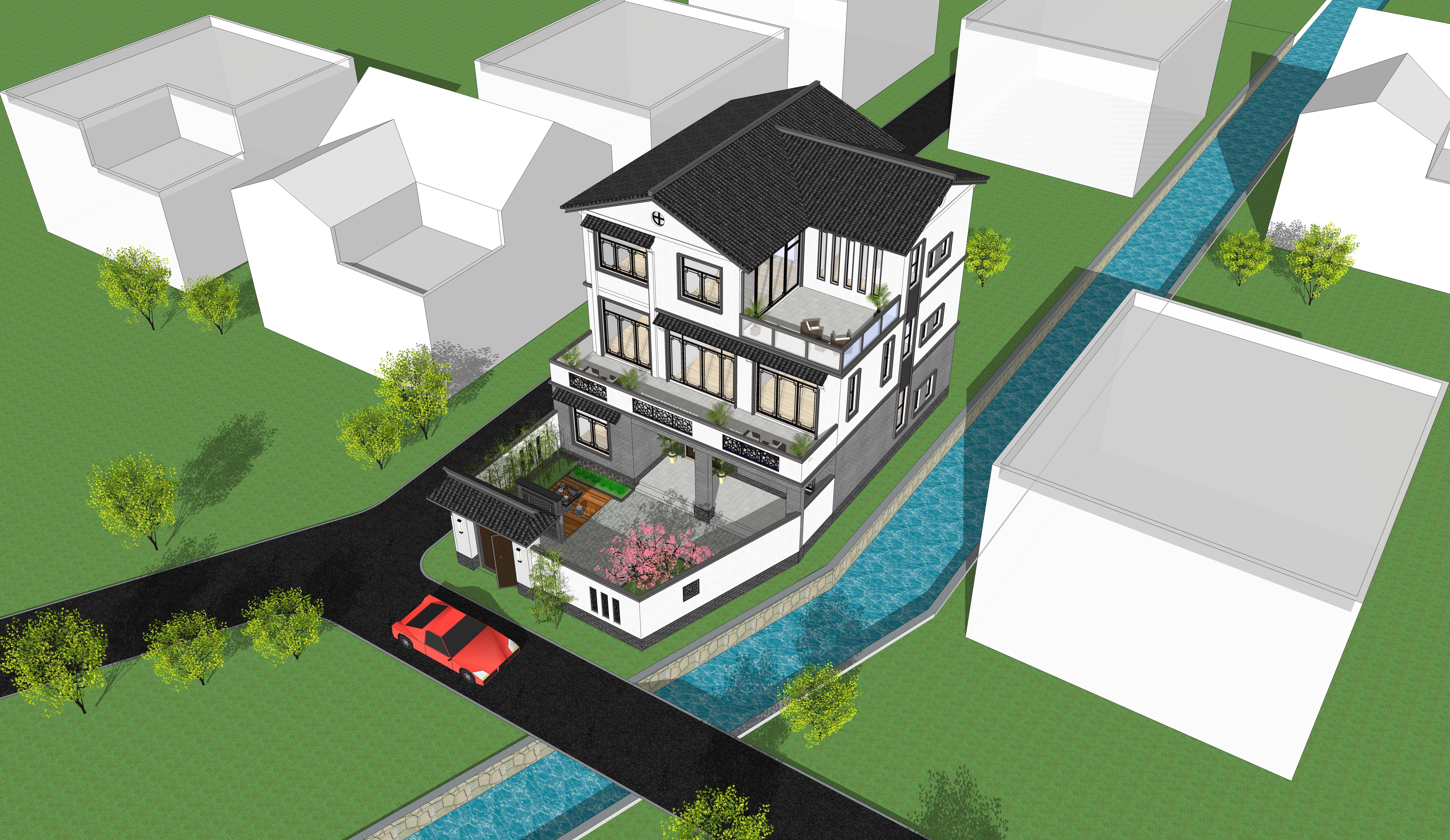 新中式農(nóng)村三層自建房別墅設(shè)計圖，全新中式三層別墅自建房設(shè)計圖